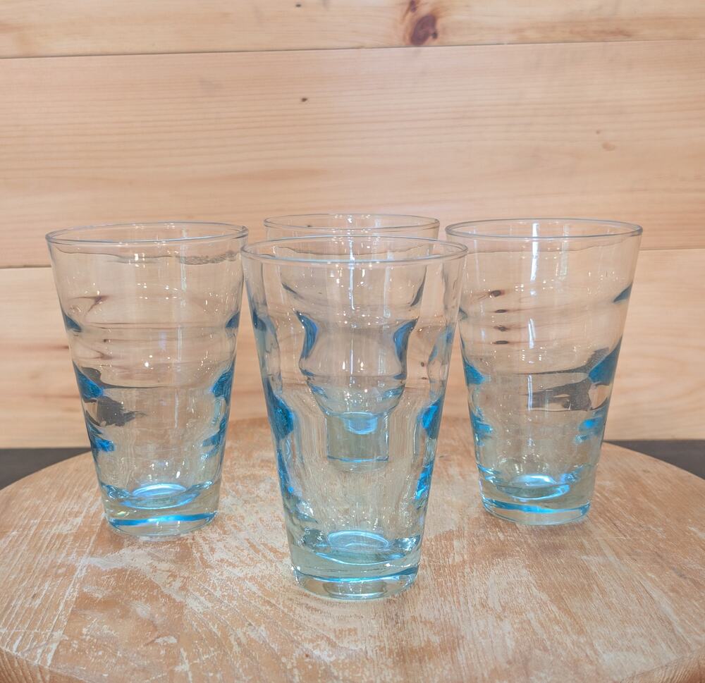 Set of 4 Vintage Libbey Ripple Aqua Saturn Optic Drinking Glasses